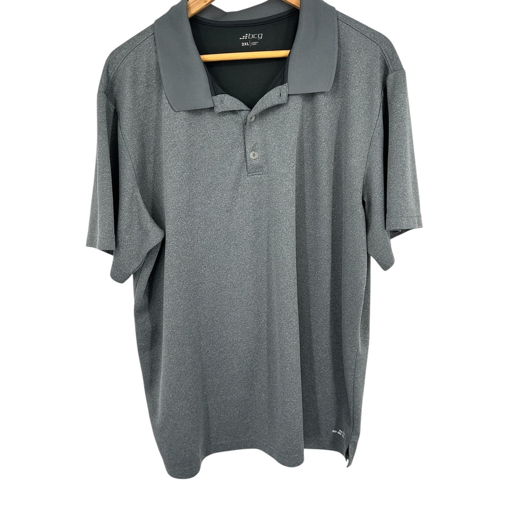 BCG Men's Heathered Gray Golf Polo Shirt 2XL‎ Polyester Short Sleeve